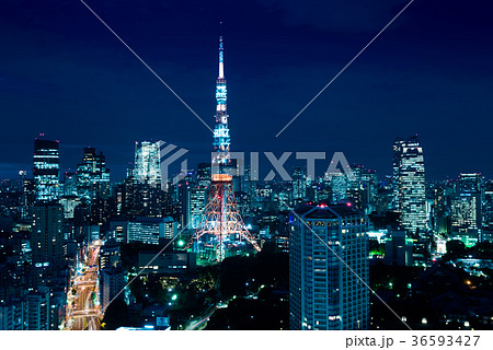 夜景 東京タワーと都市風景 夜景 東京タワーと都市風景 36593427