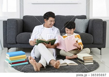 Young father's good teacher for son - playing guitar, reading storybook, etc. 230 36595697