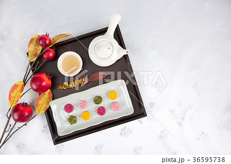 Isolated shot in studio - the Korean traditional colorful refreshments. 048 Isolated shot in studio - the Korean traditional colorful refreshments. 048 36595738