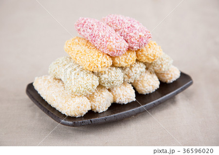 Isolated shot in studio - the Korean traditional colorful refreshments. 154 36596020