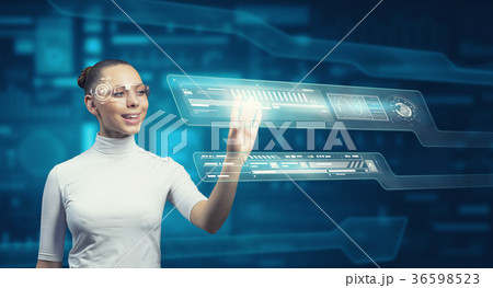 Girl working with virtual screen 36598523