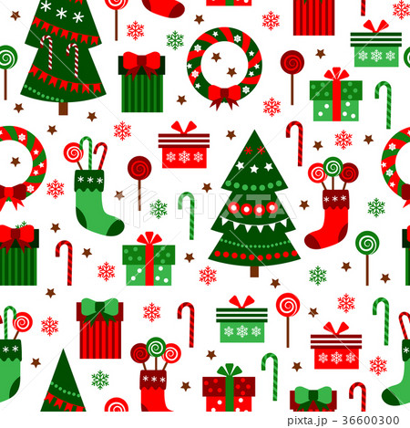 New Year Green Tile Pattern. Merry Christmas Flat 36600300