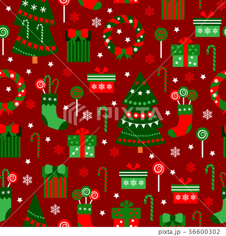 New Year Red Tile Pattern. Merry Christmas Flat New Year Red Tile Pattern. Merry Christmas Flat 36600302