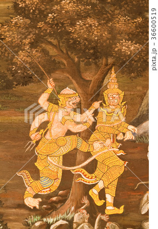 traditional Thai style painting art on temple wal 36600519