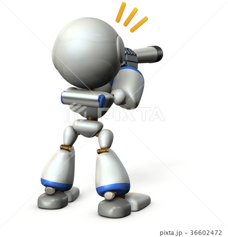 望遠鏡を覗くキュートなロボット（後ろ姿） 36602472