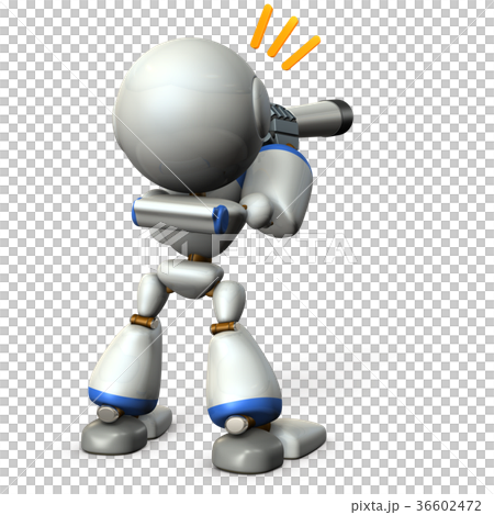 望遠鏡を覗くキュートなロボット（後ろ姿） 36602472