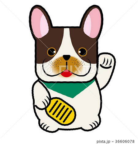 招き猫の形をした犬張子のイラスト フレンチブルドッグ Lucky Dog 年賀状向け素材のイラスト素材