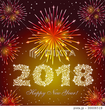 New 2018 Year Fireworks on red background 36606519