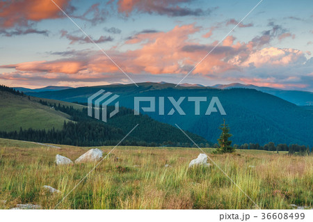 Beautiful sunset over Parang Mountains in Romania 36608499