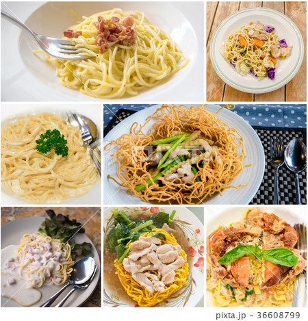 Collage of pasta and noodles menu 36608799