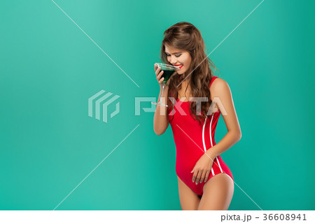 beautiful woman drinks summer cocktail beautiful woman drinks summer cocktail 36608941