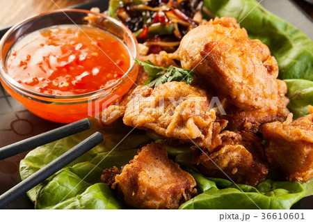 Fried chicken pieces in batter 36610601