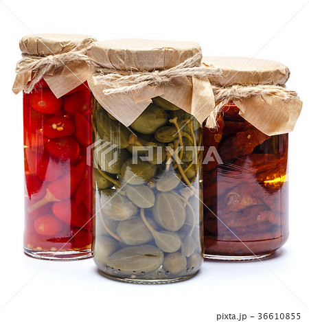 Traditional italian canned snacks - pepper, capers Traditional italian canned snacks - pepper, capers 36610855