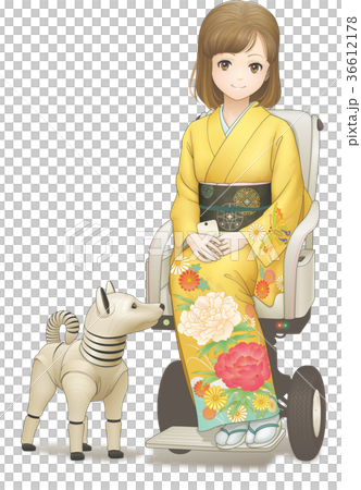 Girl and robot dog in wheelchair Girl and robot dog in wheelchair 36612178