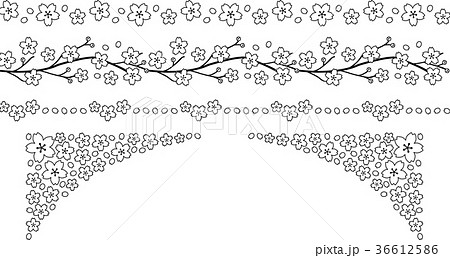 桜の飾り線 白黒のイラスト素材