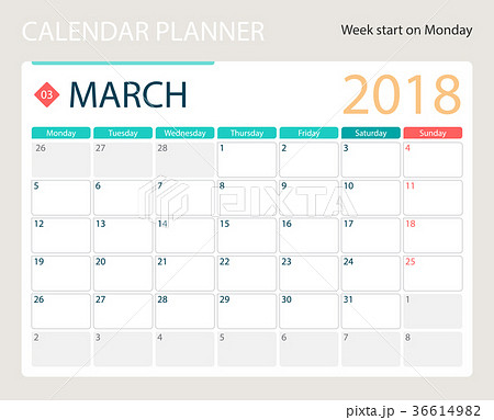 MARCH 2018, illustration vector calendar or desk 36614982