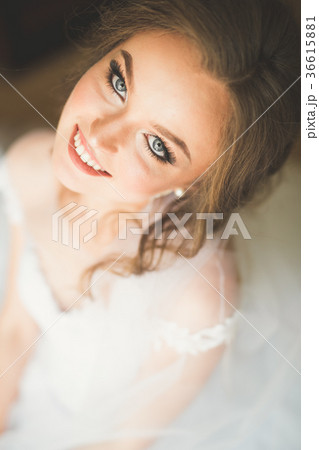 Portrait of beautiful bride with fashion veil at Portrait of beautiful bride with fashion veil at 36615881