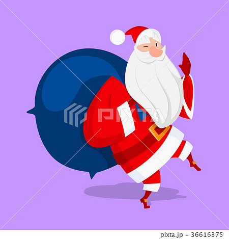 Santa Claus with a sack on his back tiptoeing 36616375