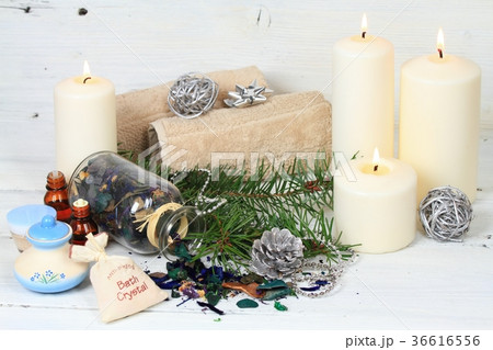 Winter spa concept with candles Winter spa concept with candles 36616556