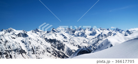 Panorama of snow mountains and off-piste slope Panorama of snow mountains and off-piste slope 36617705