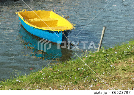 Colorful Paddle Boat on Water, Painting Style. Colorful Paddle Boat on Water, Painting Style. 36628797