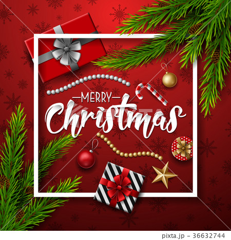 Christmas red background with fir branches 36632744