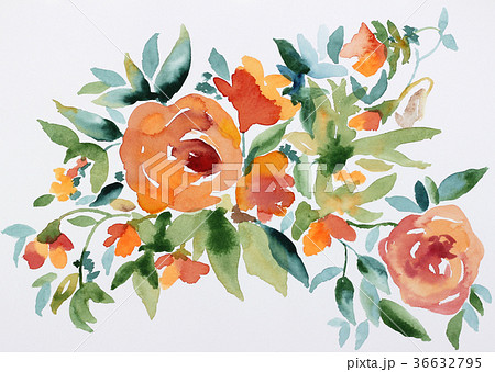 水彩薔薇抽象的バラオレンジ色ローズお花のイラスト素材
