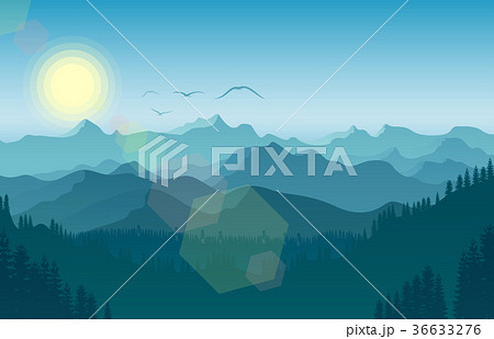 Morning in mountain landscape with forest and bird Morning in mountain landscape with forest and bird 36633276