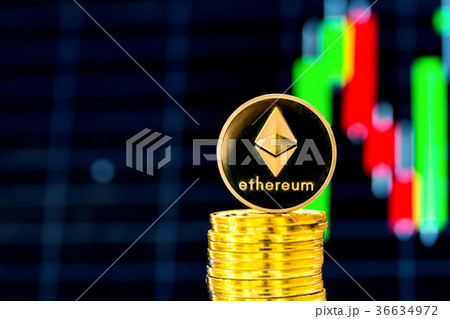 Stack of ether coins with a price chart Stack of ether coins with a price chart 36634972