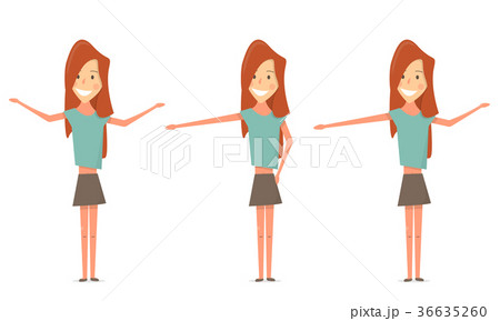 Cute woman. Shows hands and smiling. Standing in Cute woman. Shows hands and smiling. Standing in 36635260