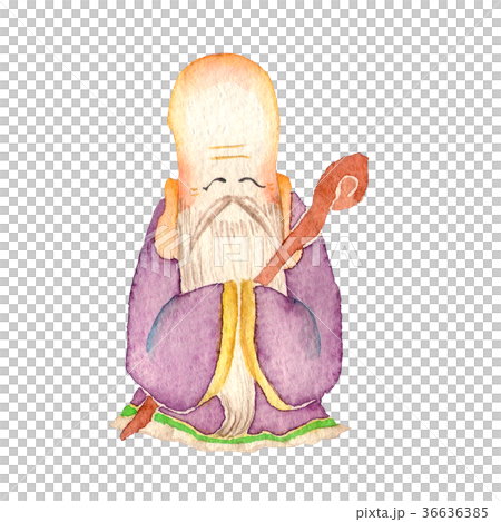 七個幸運神Fukurokuju人水彩插圖 七個幸運神Fukurokuju人水彩插圖 36636385