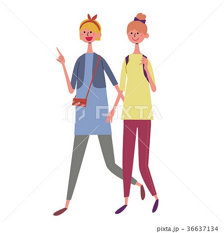 歩く 二人の女性 イラストのイラスト素材 36637134 Pixta