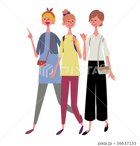 歩く 三人 女性 イラストのイラスト素材
