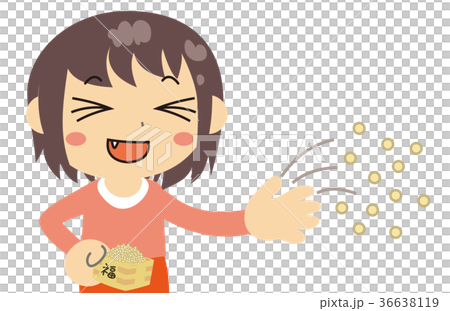 笑顔で豆をまく赤い服の男の子 36638119