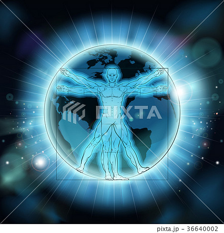 Vitruvian Man Earth World Globe Background 36640002