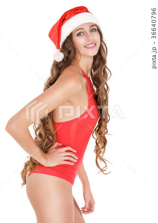 santa girl in red body suit 36640796