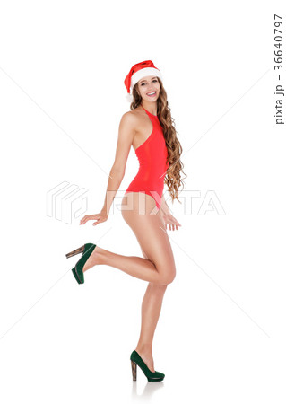 santa girl in red body suit 36640797