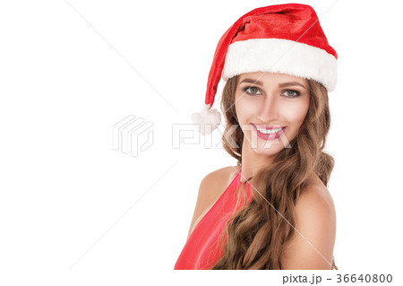 santa girl in red body suit 36640800