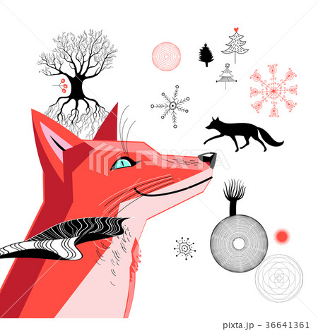 Graphic beautiful portrait of a red fox  36641361