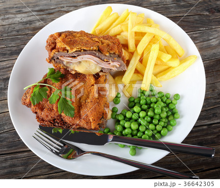 Cordon Bleu and french frieson plate Cordon Bleu and french frieson plate 36642305