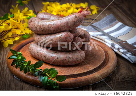 Homemade white sausage out pigs meat. 36642825