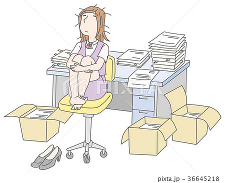 大量の仕事を前に途方に暮れるOL 36645218