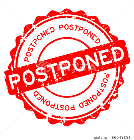Grunge red postponed word round rubber stamp 36645851