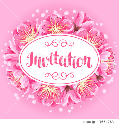 Invitation With Sakura Or Cherry Blossom Floralのイラスト素材 36647831 Pixta