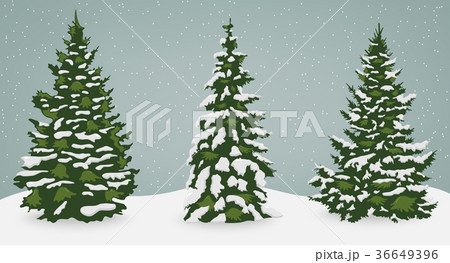 Snow Trees Set On Isolated Background Christmasのイラスト素材