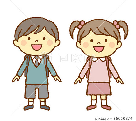 男の子と女の子 ランドセル 笑うのイラスト素材
