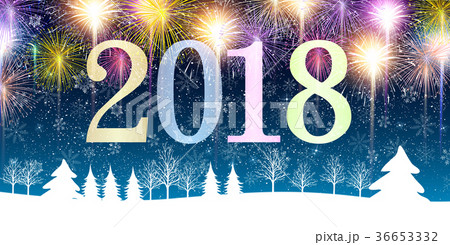 2018　花火　新年　背景  36653332