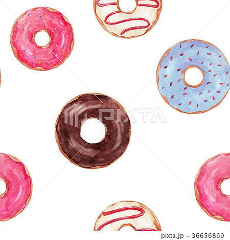 Watercolor tasty donuts vector patternのイラスト素材 [36656869] - PIXTA