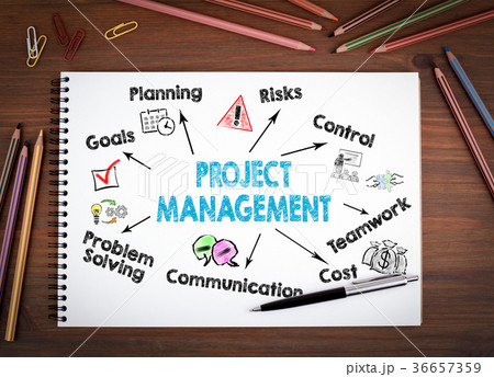 project management concept. Chart with keywords and icons project management concept. Chart with keywords and icons 36657359