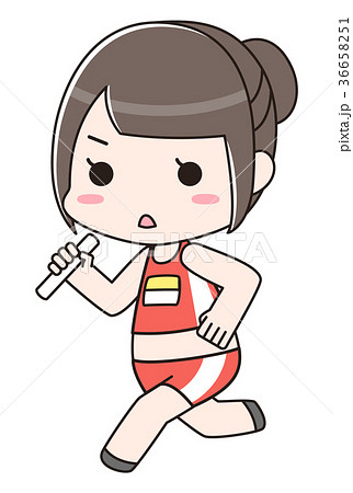 マラソン ランニング ジョギング 陸上競技 走る 女性 バトンのイラスト素材 36658251 Pixta